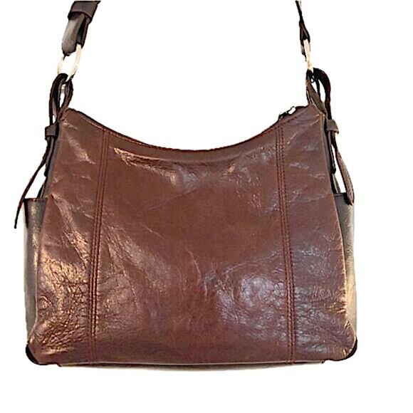 Aurielle Leather Crossbody Bag Satchel Dark Brown Silver Hardware VTG - Picture 2 of 9